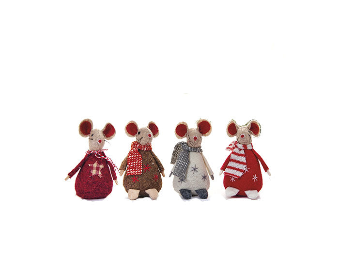 Mus juldekoration i textil, 4 varianter
